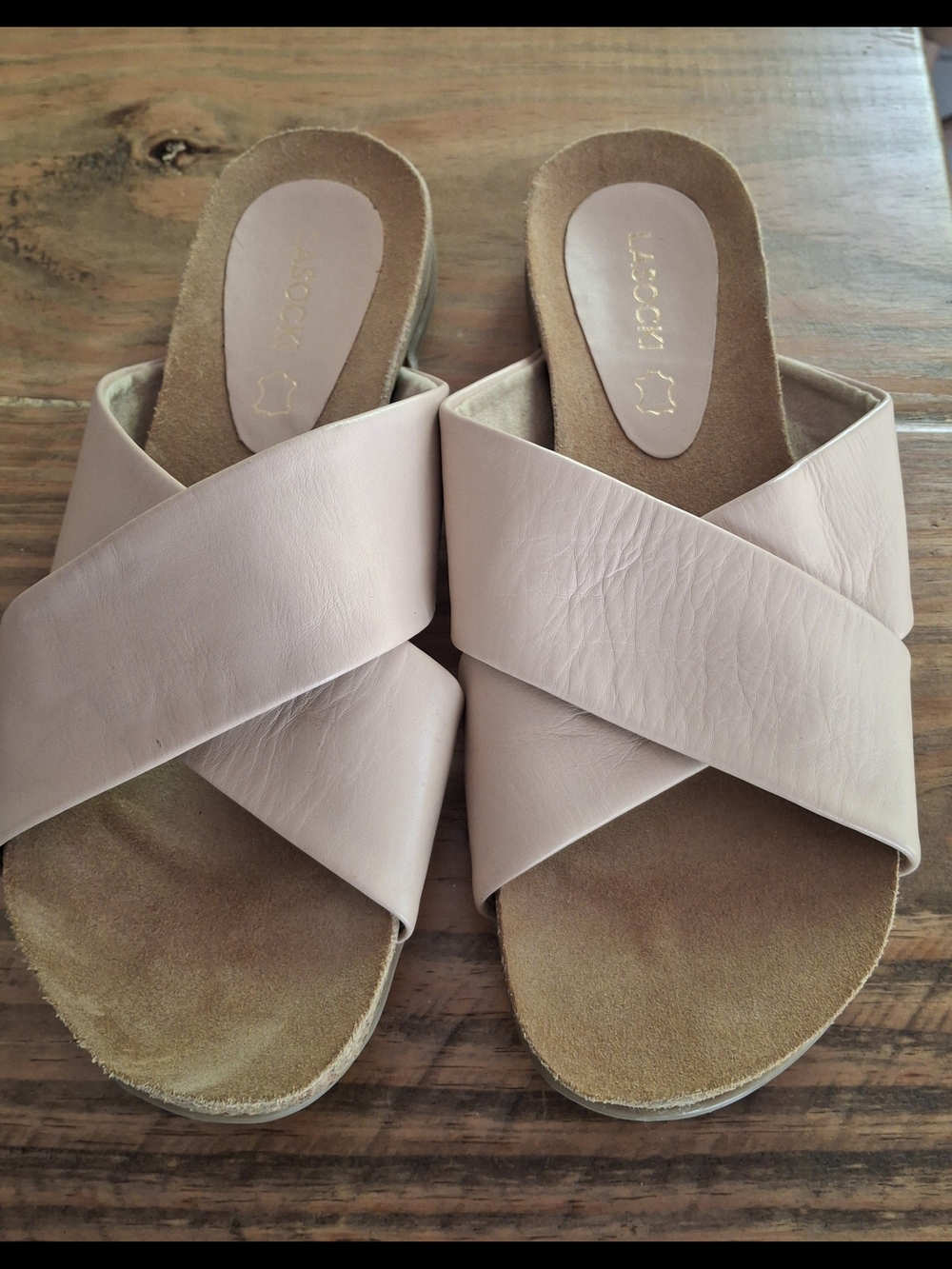Soft Crisscross Slide Mules in Light Pink by Joop?